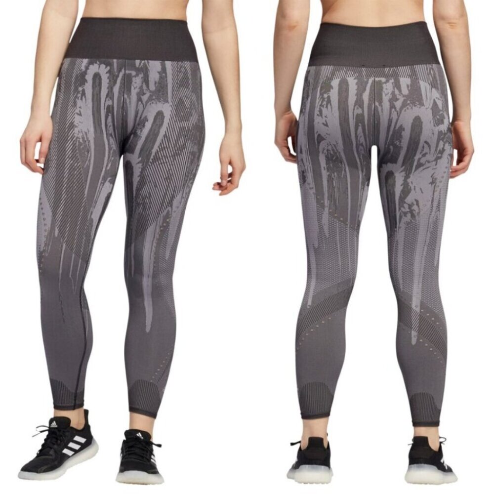 Adidas Gray Abstract Printed High Rise Seamless Leggings